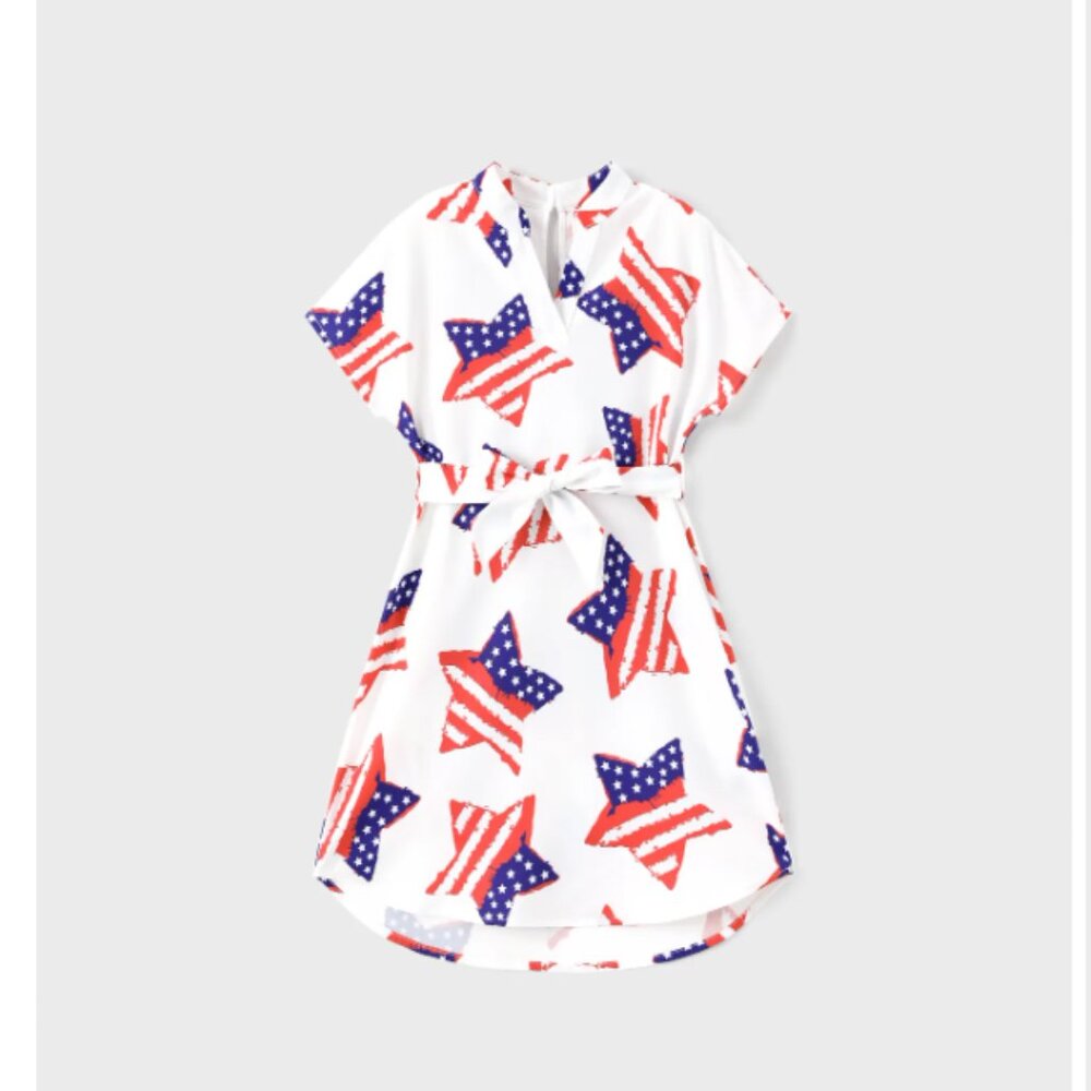 NWT White 4th of July Family Outfits – Star Flag Print Kid Girl Dress